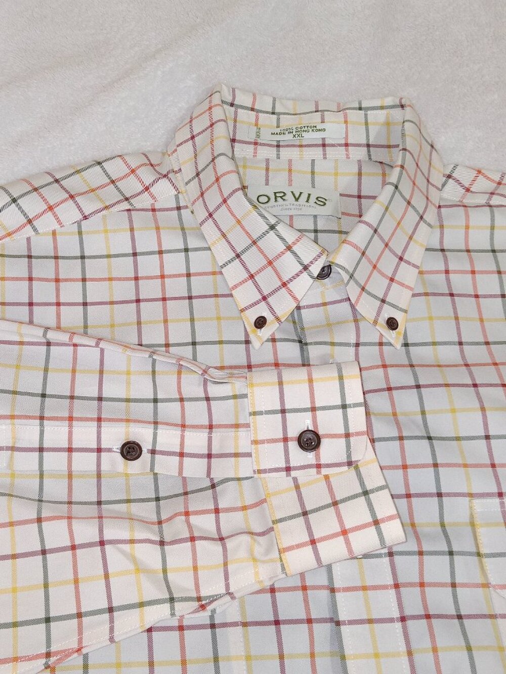 Vintage Orvis Sporting Traditions Shirt Mens XXL Tattersall Plaid 100% Cotton